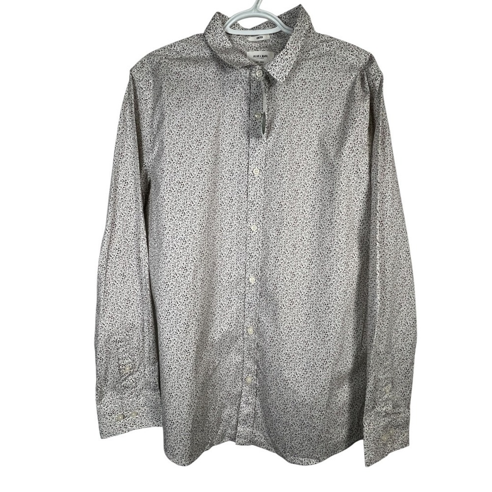 Julian & Mark Men's Hunter Floral Poplin Shirt - White Long Sleeve - Size Large